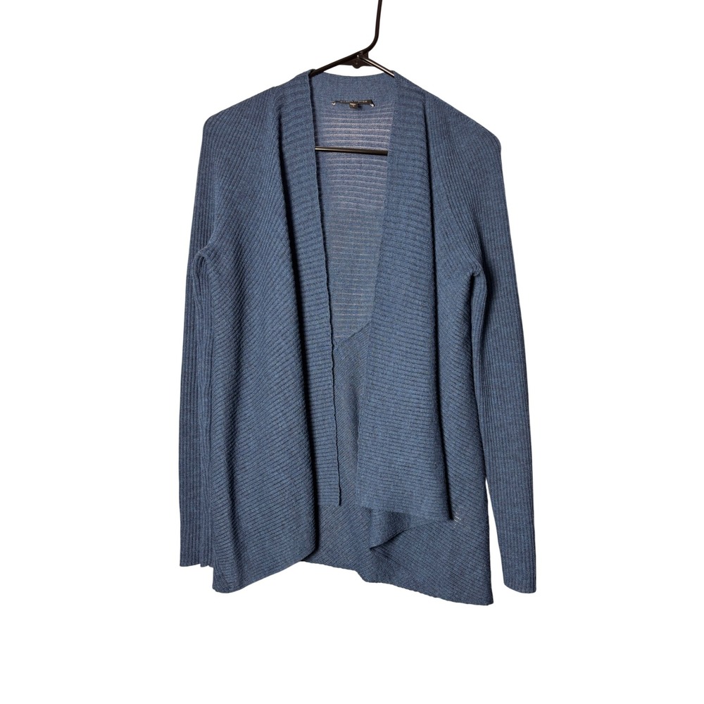 Eileen Fisher Womens Cardigan S Blue 100% Wool Ribbed Open Front Quiet Luxury